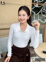 Áo Len Tay Dài Cổ Tim Lá Cổ NK Fashion Công Sở Nữ Thanh Lịch, Vải Mềm Mịn NKAL2407003