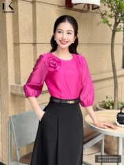 Áo Tơ Hoa Ngực Tay Lỡ NK Fashion Công Sở Nữ Thanh Lịch, Vải Mềm Mịn NKSM2407003