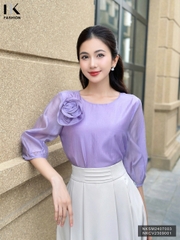 Áo Tơ Hoa Ngực Tay Lỡ NK Fashion Công Sở Nữ Thanh Lịch, Vải Mềm Mịn NKSM2407003
