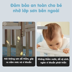 Nôi cũi giường Umoo 2 tầng, cũi gỗ thông đa năng 5in1 cho bé tặng kèm màn và bánh xe