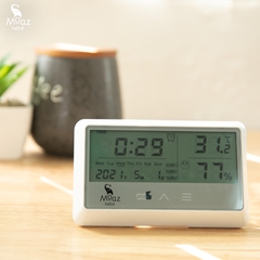 (Phiên bản mới nhất) Nhiệt kế đo độ ẩm và nhiệt độ phòng, đồng hồ báo thức MOAZ BEBE MB-027