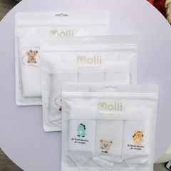 Khăn Sữa Cho Bé MOLLI Muslin Handkerchief Set 3 Chiếc Cao Cấp Siêu Mềm Thấm Hút Cực Tốt Kèm Họa Tiết Đáng Yêu