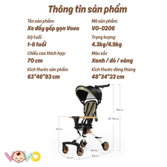 Xe đẩy gấp gọn 2 chiều Vo Vo VO-0206 siêu nhẹ, hệ thống giảm xóc giúp bé dễ ngồi vô cùng thoải mái Zimbababy