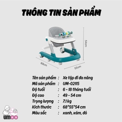 Xe tập đi cho bé 3in1 UMOO UM-02115 Hàng Chính Hãng, thiết kế bánh xe chống trượt an toàn cho bé mẫu mới 2022