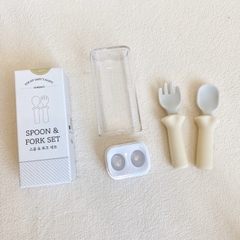 Set thìa dĩa silicon SPOON FORK SET Bluemama cao cấp kèm hộp đựng chuyên dùng cho bé ăn dặm