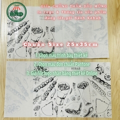 Giấy nến gói hoặc lót Bánh Kebab in logo mỏng 28-38gsm chuẩn size 25x35 cm - Block 100 (nhanh 8h) & 2000 tờ (công nghiệp 24h)