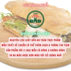 Túi bánh mì ổ 10x25x5cm (giấy nến thực phẩm) in logo nhiều màu-block 100 tờ nhanh cho sự kiện 