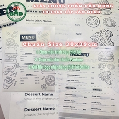 Giấy nến làm Menu in logo mỏng 28-38gsm chuẩn size 30x39 cm - Block 100 (nhanh 8h) & 2000 tờ (công nghiệp 24h)