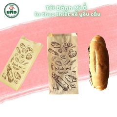 Túi bánh mì ổ 13.8x28cm (giấy nến thực phẩm) in logo nhiều màu-block 100 tờ nhanh cho sự kiện 