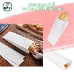 Túi bánh mì ổ 10x25x5cm (giấy nến thực phẩm) in logo nhiều màu-block 100 tờ nhanh cho sự kiện 