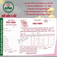 Giấy Bảo Đảm tiệm vàng 2 liên-Block 6 quyển-chọn mẫu in tên