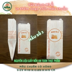 Túi bánh mì ổ 10x25x5cm (giấy nến thực phẩm) in logo nhiều màu-block 100 tờ nhanh cho sự kiện 
