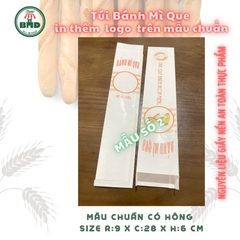 Túi bánh mì que 6x29x3cm(giấy nến thực phẩm) in logo nhiều màu-block 100 tờ nhanh cho sự kiện 