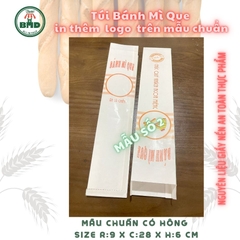 Túi bánh mì que 6x29x3cm(giấy nến thực phẩm) in logo nhiều màu-block 100 tờ nhanh cho sự kiện 