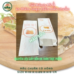 Túi bánh mì ổ 10x25x5cm (giấy nến thực phẩm) in logo nhiều màu-block 100 tờ nhanh cho sự kiện 