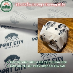 Giấy gói Hamburger in logo mỏng chuẩn 38gsm (màu giấy trắng tinh chuẩn Nhật) size 30x39 cm - Block 1000 tờ