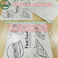 Giấy nến gói hoặc lót Khoai Tây, Gà Rán in logo mỏng 28-38gsm chuẩn size 22x22 cm - Block 100 (nhanh 8h) & 2000 tờ (công nghiệp 24h)