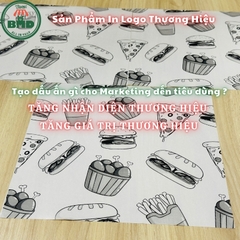 Giấy nến gói hoặc lót Khoai Tây, Gà Rán in logo mỏng 28-38gsm chuẩn size 19x28 cm - Block 100 (nhanh 8h) & 3000 tờ (công nghiệp 24h)