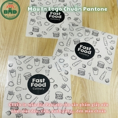 Giấy nến gói hoặc lót Khoai Tây, Gà Rán in logo mỏng 28-38gsm chuẩn size 25x25 cm - Block 100 (nhanh 8h) & 2000 tờ (công nghiệp 24h)