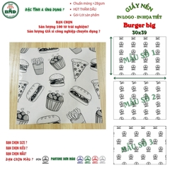 Giấy nến(hút dầu)gói-lót Bánh Burger big size in logo,chuẩn>28gsm(30x39cm)-Bloc 100(đen 3h)/1k/2k
