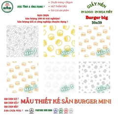 Giấy nến(hút dầu)gói-lót Bánh Burger big size in logo,chuẩn>28gsm(30x39cm)-Bloc 100(đen 3h)/1k/2k