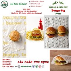 Giấy nến(hút dầu)gói-lót Bánh Burger big size in logo,chuẩn>28gsm(30x39cm)-Bloc 100(đen 3h)/1k/2k