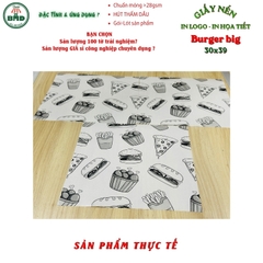 Giấy nến(hút dầu)gói-lót Bánh Burger big size in logo,chuẩn>28gsm(30x39cm)-Bloc 100(đen 3h)/1k/2k