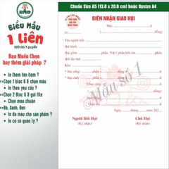 Biên lai giao hụi 1 liên-Bloc 2 (in sẵn) & Bloc 6 (chọn mẫu in tên) hoặc theo thiết kế