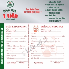 Biên lai giao hụi 1 liên-Bloc 2 (in sẵn) & Bloc 6 (chọn mẫu in tên) hoặc theo thiết kế