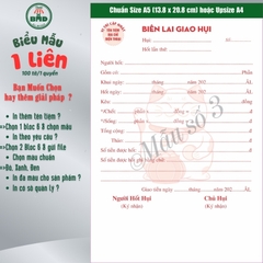 Biên lai giao hụi 1 liên-Bloc 2 (in sẵn) & Bloc 6 (chọn mẫu in tên) hoặc theo thiết kế