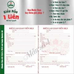 Biên lai giao hụi 1 liên-Bloc 2 (in sẵn) & Bloc 6 (chọn mẫu in tên) hoặc theo thiết kế