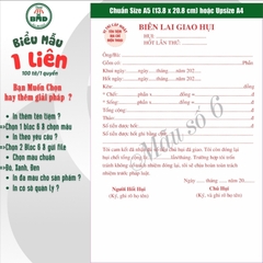 Biên lai giao hụi 1 liên-Bloc 2 (in sẵn) & Bloc 6 (chọn mẫu in tên) hoặc theo thiết kế