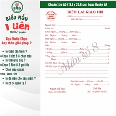 Biên lai giao hụi 1 liên-Bloc 2 (in sẵn) & Bloc 6 (chọn mẫu in tên) hoặc theo thiết kế
