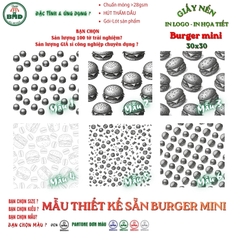 Giấy nến(hút dầu)gói-lót Bánh Burger mini in logo,chuẩn>28gsm(30x30cm)-Bloc 100(đen 3h)/1k/2k