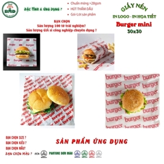 Giấy nến(hút dầu)gói-lót Bánh Burger mini in logo,chuẩn>28gsm(30x30cm)-Bloc 100(đen 3h)/1k/2k