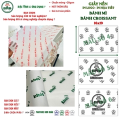 Giấy nến(hút dầu)gói-lót Bánh mì-Croissant in logo,chuẩn>28gsm(16x19cm)-Bloc 100(đen 3h)/9k/18k