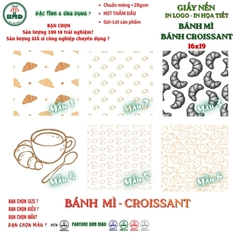 Giấy nến(hút dầu)gói-lót Bánh mì-Croissant in logo,chuẩn>28gsm(16x19cm)-Bloc 100(đen 3h)/9k/18k