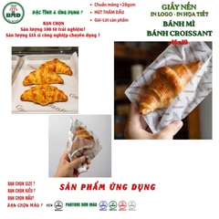 Giấy nến(hút dầu)gói-lót Bánh mì-Croissant in logo,chuẩn>28gsm(16x19cm)-Bloc 100(đen 3h)/9k/18k