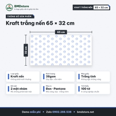 Giấy kraft trắng nến in logo 65x32cm 38gsm – trắng tinh, 2 mặt nhám, gói lót đồ ăn F&B, quần áo, phụ kiện, in từ 100 tờ