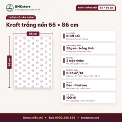 Giấy kraft trắng nến in logo 65x86cm 38gsm khổ lớn – trắng tinh, 2 mặt nhám, bọc quà, lót khay, áo khoác, in từ 100 tờ