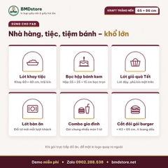 Giấy kraft trắng nến in logo 65x86cm 38gsm khổ lớn – trắng tinh, 2 mặt nhám, bọc quà, lót khay, áo khoác, in từ 100 tờ