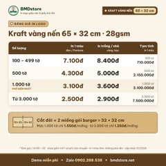 Giấy kraft vàng nến in logo 65x32cm 28gsm – 1 mặt bóng 1 mặt nhám, gói lót đồ ăn F&B, quần áo, phụ kiện, in từ 100 tờ