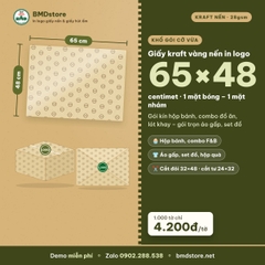Giấy kraft vàng nến in logo 65x48cm 28gsm – 1 mặt bóng 1 mặt nhám, gói hộp bánh, combo đồ ăn, áo gấp, in từ 100 tờ
