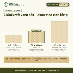 Giấy kraft vàng nến in logo 65x48cm 28gsm – 1 mặt bóng 1 mặt nhám, gói hộp bánh, combo đồ ăn, áo gấp, in từ 100 tờ