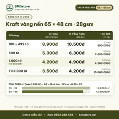 Giấy kraft vàng nến in logo 65x48cm 28gsm – 1 mặt bóng 1 mặt nhám, gói hộp bánh, combo đồ ăn, áo gấp, in từ 100 tờ