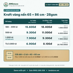 Giấy kraft vàng nến in logo 65x86cm 28gsm khổ lớn – 1 mặt bóng 1 mặt nhám, bọc hộp quà, lót khay tiệc, in từ 100 tờ