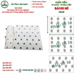 Giấy nến(hút dầu)gói-lót Bánh mì in logo,chuẩn>28gsm(13x21cm)-Bloc 100(đen 3h)/6k/18k