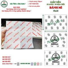 Giấy nến(hút dầu)gói-lót Bánh mì in logo,chuẩn>28gsm(13x21cm)-Bloc 100(đen 3h)/6k/18k