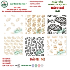 Giấy nến(hút dầu)gói-lót Bánh mì in logo,chuẩn>28gsm(13x21cm)-Bloc 100(đen 3h)/6k/18k