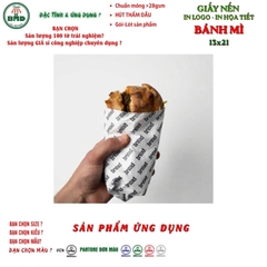 Giấy nến(hút dầu)gói-lót Bánh mì in logo,chuẩn>28gsm(13x21cm)-Bloc 100(đen 3h)/6k/18k